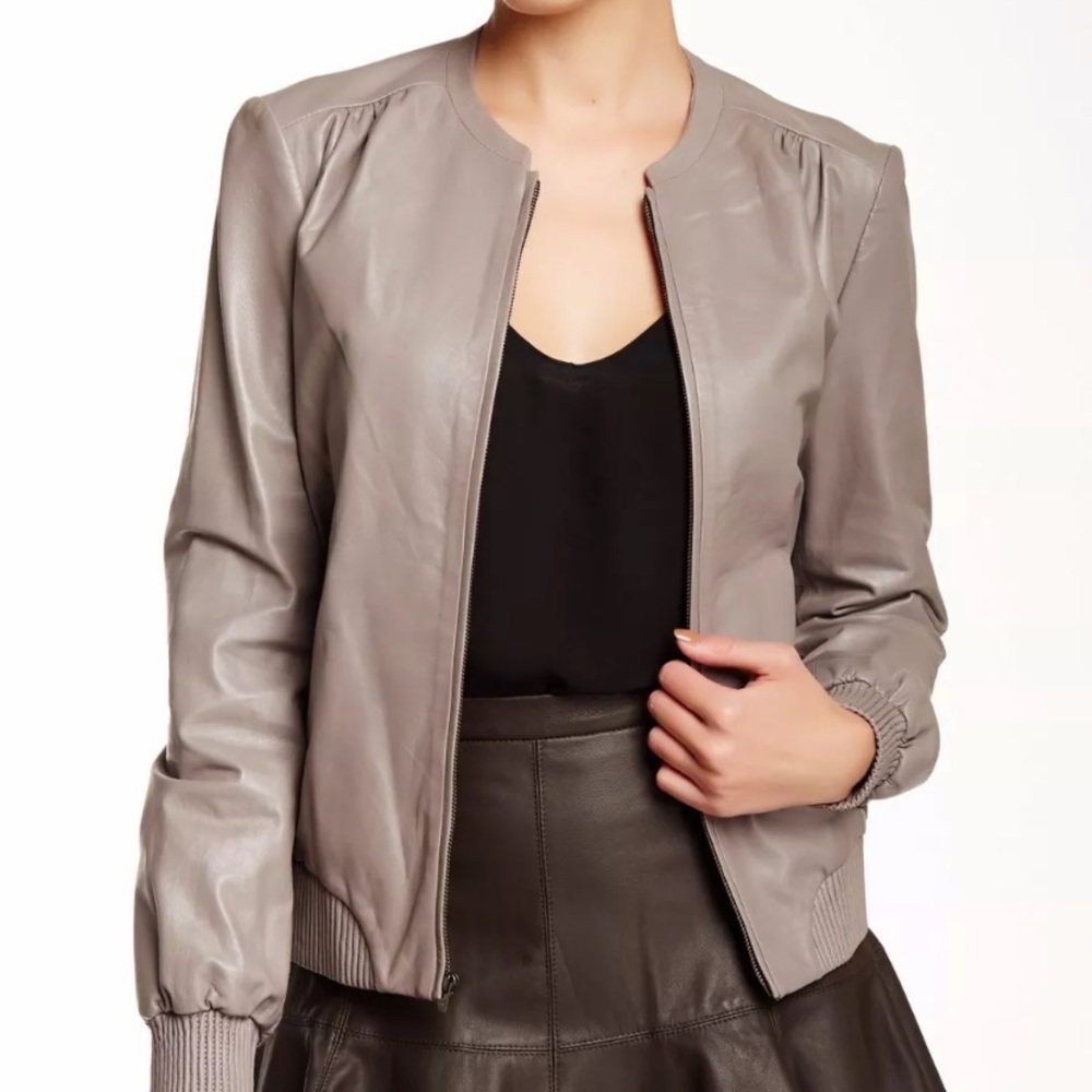 Halston Heritage Leather Bomber Jacket size 10, medium/ large
